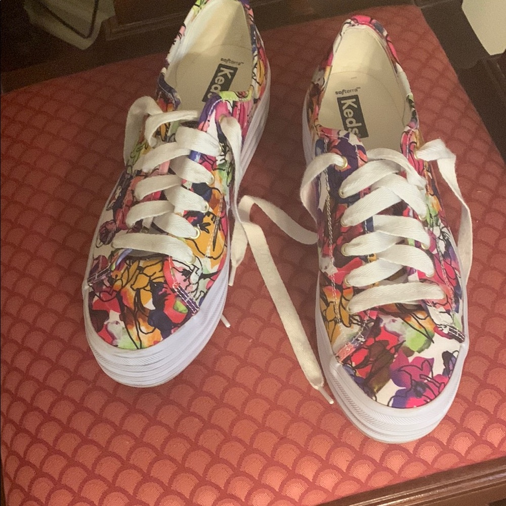 Keds Red and Pink Floral Canvas Sneakers